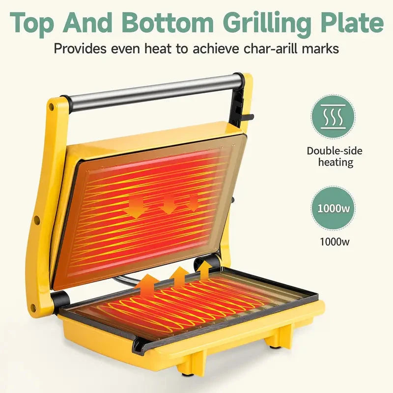 3-in-1 Electric Indoor Non-Stick Grill & Panini Press Sandwich Maker with Adjustable Temperature Control and Grease Tray Exclusive Online