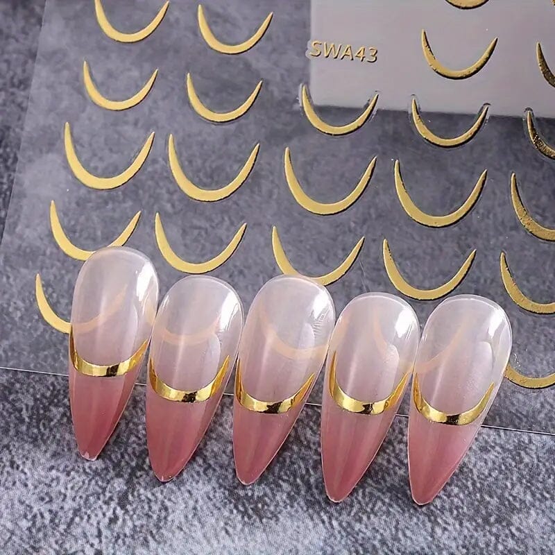 3D Gold-Finished French Kiss Crescent Nail Stickers Clearance Footaction