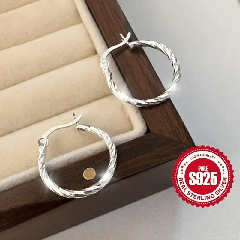 S925 Sterling Silver Geometric Twist Circle Hoop Earrings Fashionable