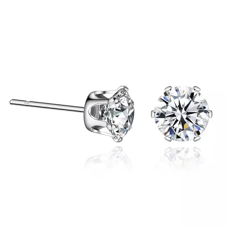 18K Gold Plated Ear Bone Buckle Stainless Steel 6-Prong Zirconia Stud Earrings Sale Outlet Locations