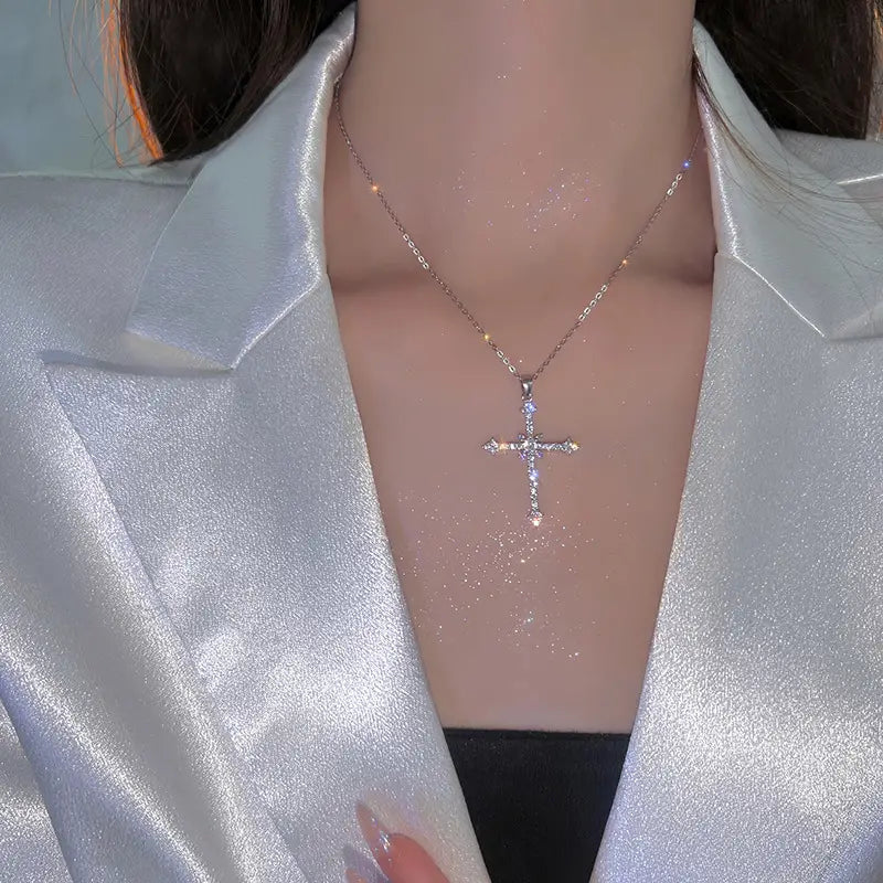 Rhinestone Exquisite Zircon Cross Pendant Necklace Discount Looking For