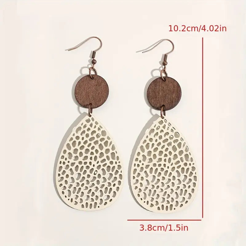 Vintage Hollow Leaf Shape PU Leather Earrings Cheap Sale Outlet