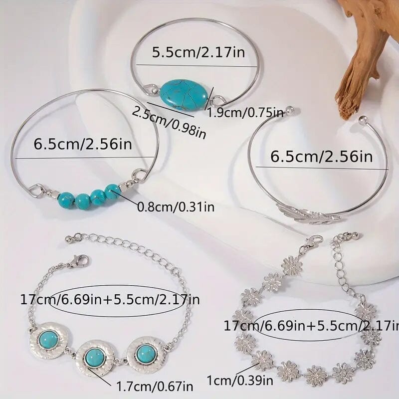 5-Piece Set: Retro Turquoise Inlaid Bracelet For Sale