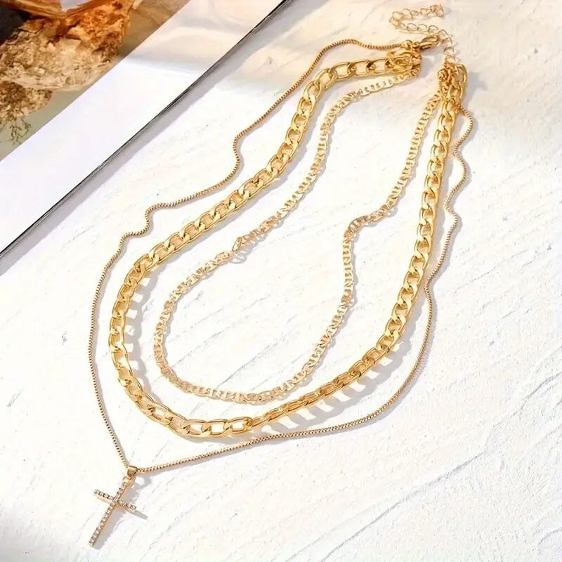 3-Piece: Women's Retro Luxury Artificial Crystal Cross Stackable Necklace Set Cheap Sale Comfortable