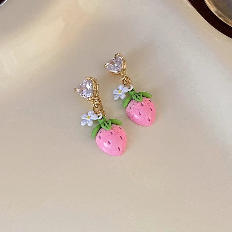 14K-Gold Cute Strawberry Hanging Earring Very Cheap Sale Online