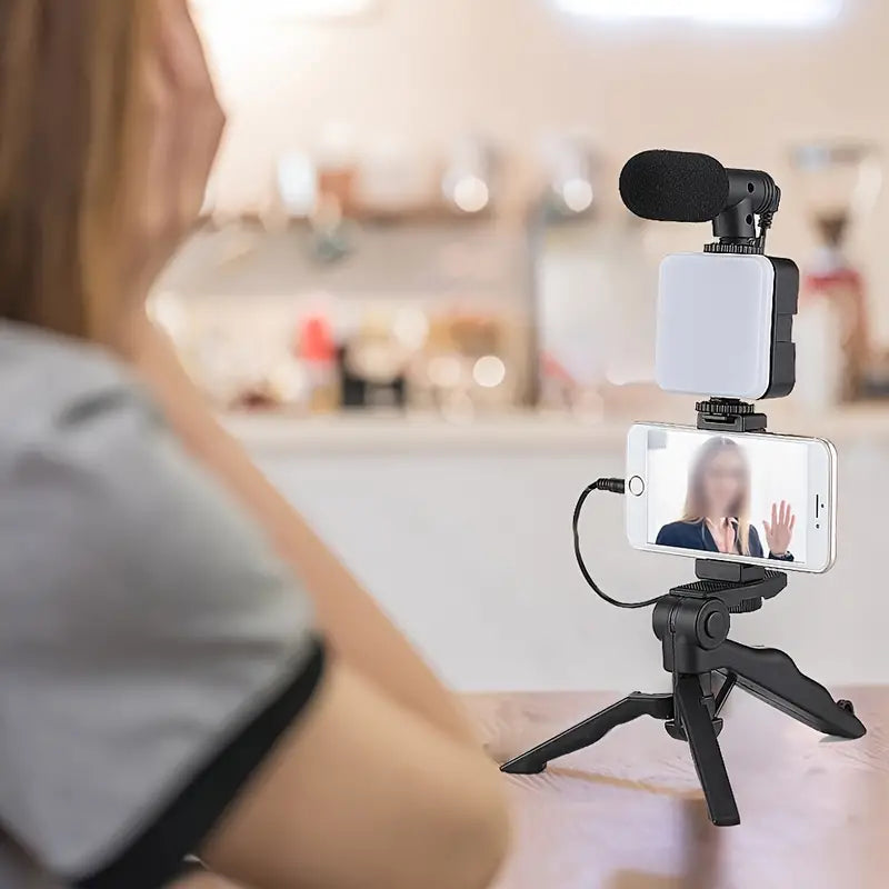 Beginner Video Blogging Kit with a 10-inch Tripod, Phone Holder, and Mini Shotgun Microphone Amazon Sale Online