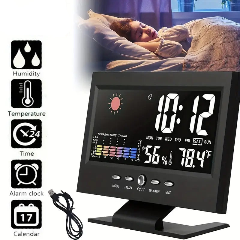 Vibrant Digital Weather Alarm Clock with Voice Control Browse For Sale