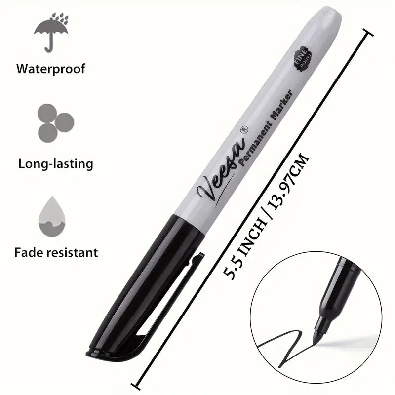 10-Pieces: Black Permanent Markers Fine Tip Brand New Unisex