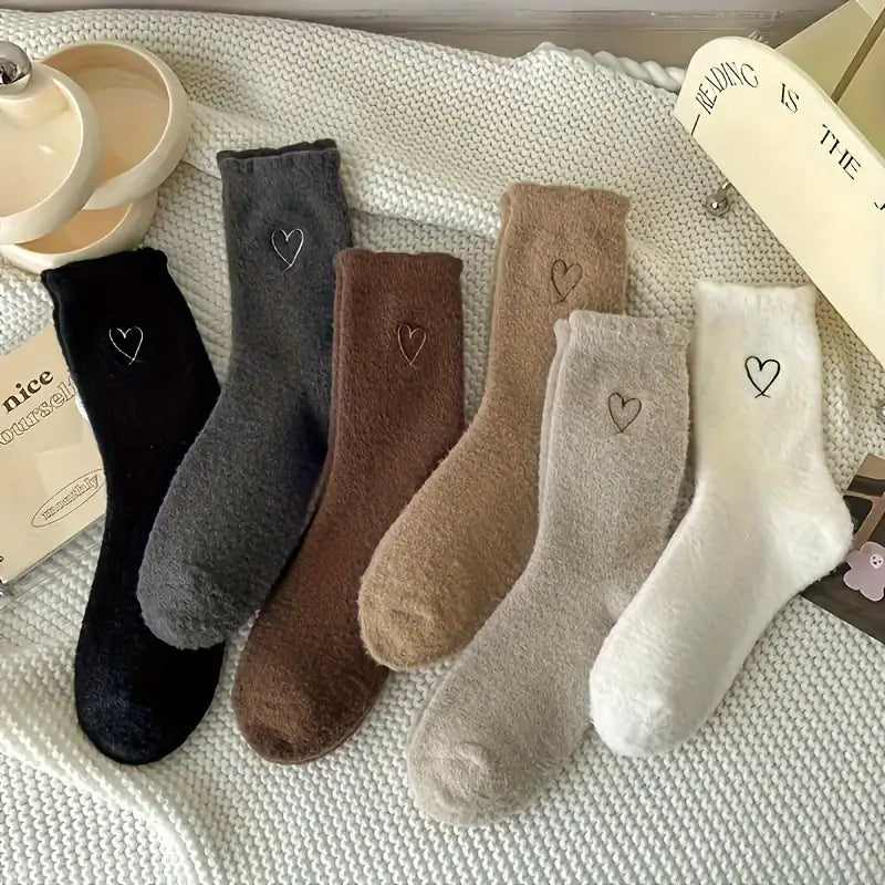 6-Pairs: Ultra Comfy Heart Embroidery Fuzzy Socks, Warm Women's Stockings & Hosiery for Cold Weather Get To Buy Cheap Online