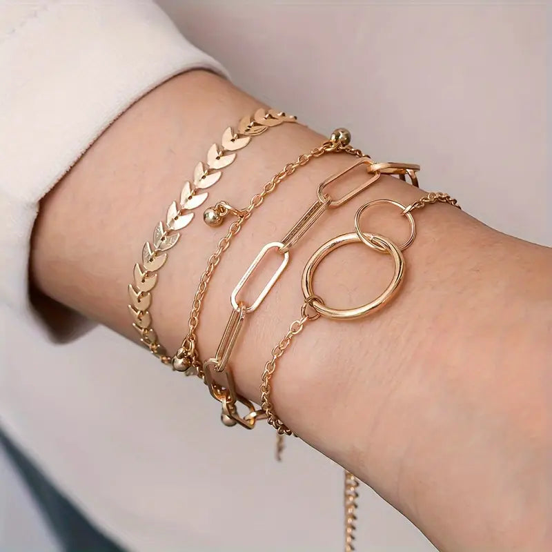 4-Pieces: Vintage Leaf Pendant Hand Chain Bracelet Set For Women Recommend Cheap Pice