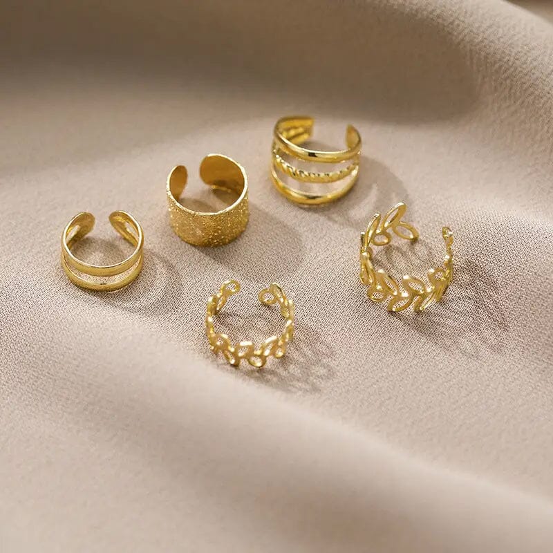 5-Pieces: Golden Leaf Cutout Ear Clips Discount Outlet Store