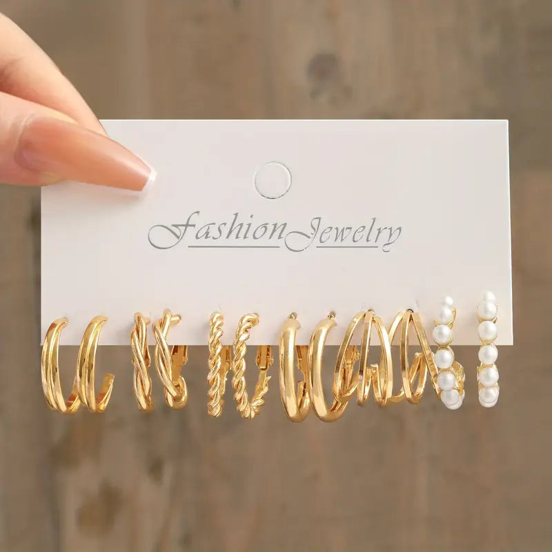 Gold-Tone Hoop Earrings Set with Faux Pearls Get Authentic Cheap Online