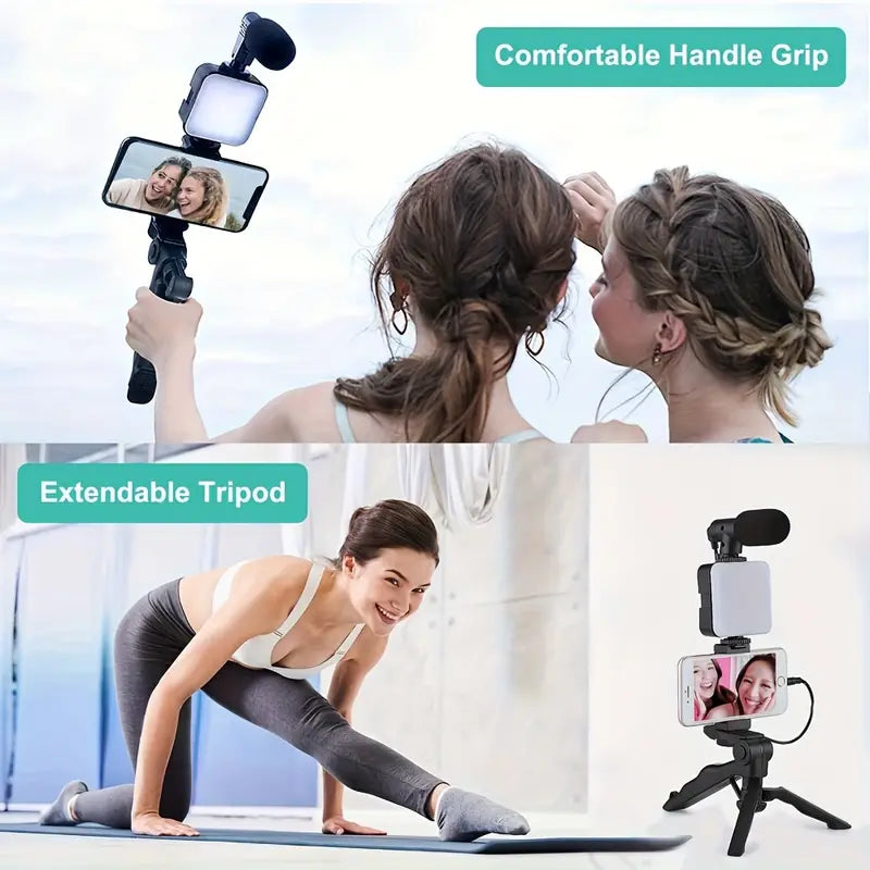 Beginner Video Blogging Kit with a 10-inch Tripod, Phone Holder, and Mini Shotgun Microphone Amazon Sale Online