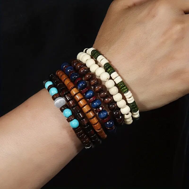 22-Pieces: Bohemian Vintage Wooden Beads Bracelet Set Under 70 Dollars