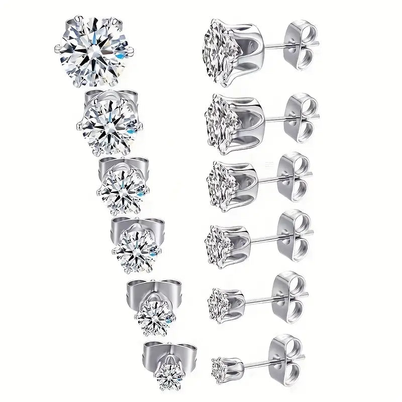 18K Gold Plated Ear Bone Buckle Stainless Steel 6-Prong Zirconia Stud Earrings Sale Outlet Locations