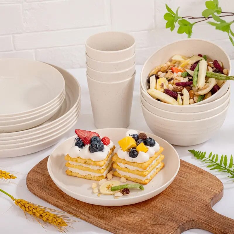 16-Piece: Durable Wheat Straw Dinnerware Set Clearance Pirce Sale