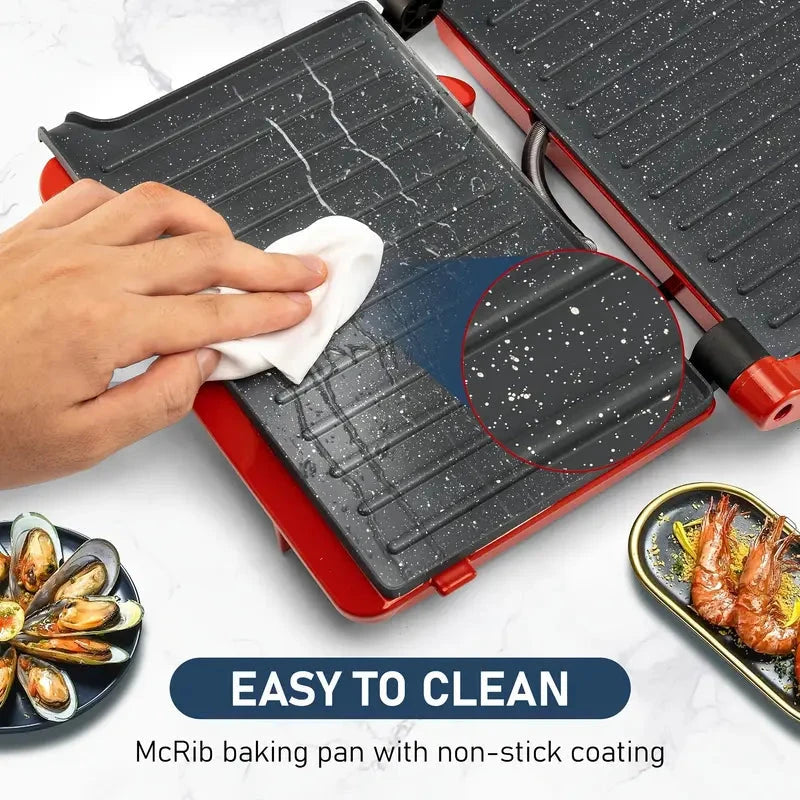 3-in-1 Electric Indoor Non-Stick Grill & Panini Press Sandwich Maker with Adjustable Temperature Control and Grease Tray Exclusive Online